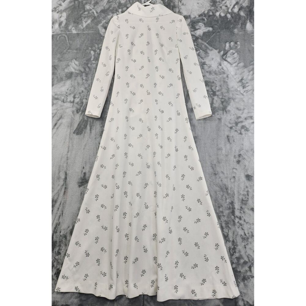 Vintage Dress Women S White Black Floral Long Sleeve Scarf Neck Maxi Gown Bridal